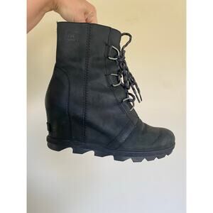 Sorel Womens NL3018 Black Leather Joan of Arctic Wedge II Waterproof Boots 10